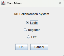 RIT Collaboration System Main Entry Navigation Dialog